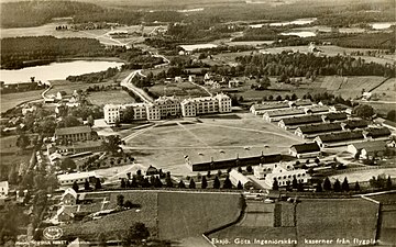 Flygfoto över husarkasernen i Eksjö.