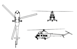 A Mi–2 háromnézeti rajza