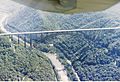 The New River Gorge Bridge as seen from a small fixed-wing airplane. The Tunney Hunsaker Bridge is also visible.