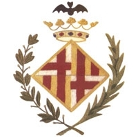 diamond shaped crest surrounded by laurels and topped with a crown and a bat