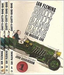 The cover of Chitty-Chitty-Bang-Bang, showing author and title, and a cartoon of the car with the Pott family