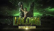 An image of Ruru Madrid, with a crocodile and green clouds in the background. The series title is displayed on the lower center of the image. The texts "Bayani ng Bayan" are written below the series title.