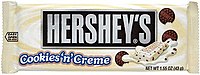 A plastic-wrapped Hershey's Cookies 'n' Creme bar