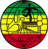 Logo sous forme de cercle découpé en 3 couleurs horizontales, vert jaune et rouge. La silhouette d'un footballeur est présente parmi d'autres symboles.