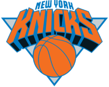 Logotype des Knicks : ballon de basket et nom de la franchise, en orange et en bleu.