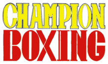 Champion Boxing est inscrit sur deux lignes, en jaune et rouge.