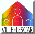 Illustration en couleurs représentant la façade d'une église, avec l'inscription « VILLE DE LESCAR »