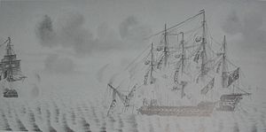 Marengo против HMS London, 13 марта 1806; рисунок Дюкло-Легри; тушь, перо