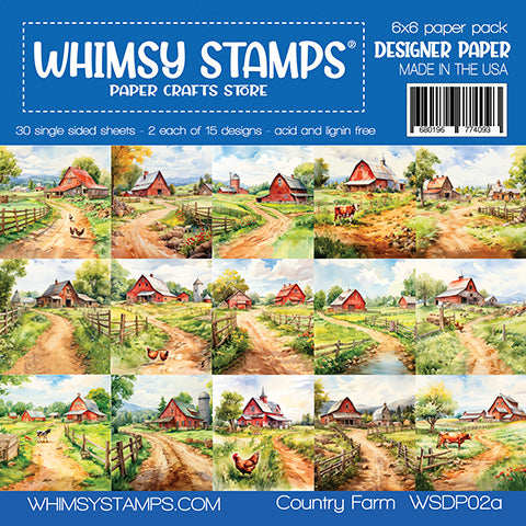 **NEW 6x6 Paper Pack - Country Farm - Whimsy Stamps