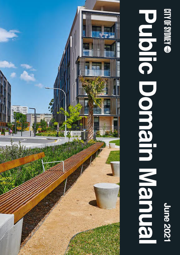 Document cover with image showing park, benches and apartment building.