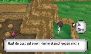 Ein Trainer fordert den Protagonisten Kalem zu einem Himmelskampf heraus.