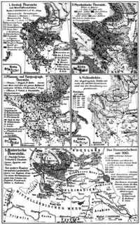 Balkanhalbinsel. II. (Karten) 1. Geolog. �bersicht und Mineralfundst�tten. 2. Physikalische �bersicht. 3. Pflanzen- und Tiergeograph. �bersicht. 4. Volksdichte. 5. Historische �bersicht.