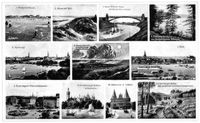 Nordwestdeutschland. II. 1. Watten bei B�sum. 2. D�nen auf Sylt. 3. Kaiser Wilhelm-Kanal mit Br�cke bei Levensau. 4. Ukleisee in der Holsteinischen Schweiz. 5. Hamburg. 6. Moorlandschaft in Ostfriesland mit Moorbrand. 7. Kiel. 8. Ernst August Platz in Hannover. 9. Gro�herzogl. Schlo� in Schwerin. 10. Holstentor in L�beck. 11. L�neburger Heide mit nieders�chsischem Bauernhaus.