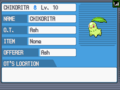 The trade summary of a searched Chikorita in HeartGold and SoulSiver.