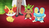 The Kalos region first partner Pokémon in Professor Sycamore's laboratory