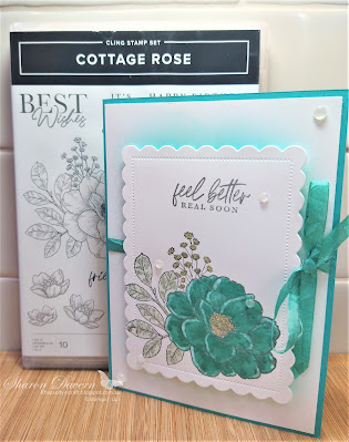 Rhapsody in craft, #rhapsodyincraft, Cottage Rose, Bermuda Bay, #colourcreationsbloghop,Scalloped Contour Dies, Blending Brushes, Polished Dots, Stampin' Blends, Get Well Card, Stampin' Up!l