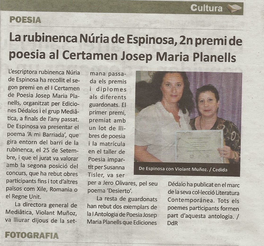 2ª Premio del I CERTAMEN DE JOSEP PLANELLS  2014