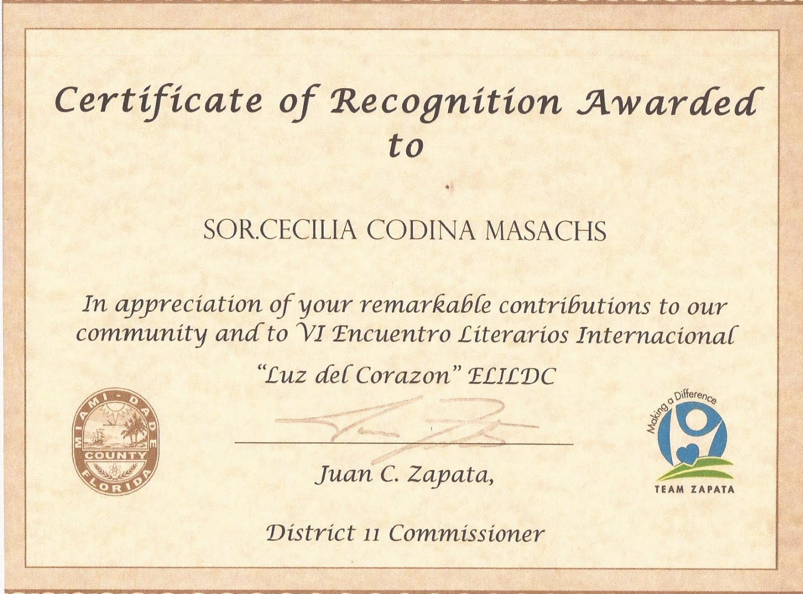 CERTIFICADO RECONOCIMIENTO