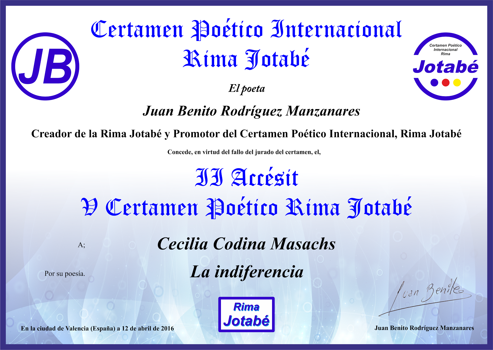 CERTAMEN POÉTICO INTERNACIONAL RIMA JOTABÉ