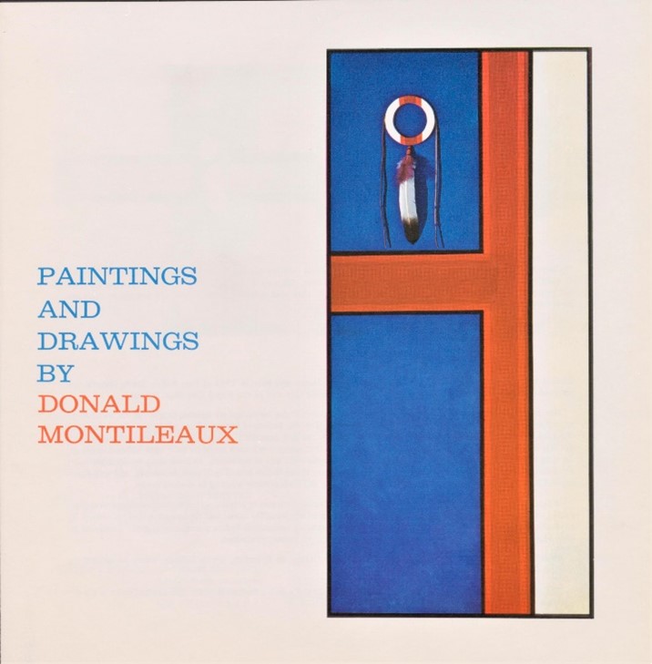 Cover of pamphlet, with blue, red, and white white artwork.