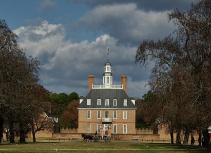 The capitol building at Williamsburg, Virginia, where the House of Burgesses met.