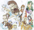 Artwork of Travant with other characters from Thracia 776 Illustrated Works.