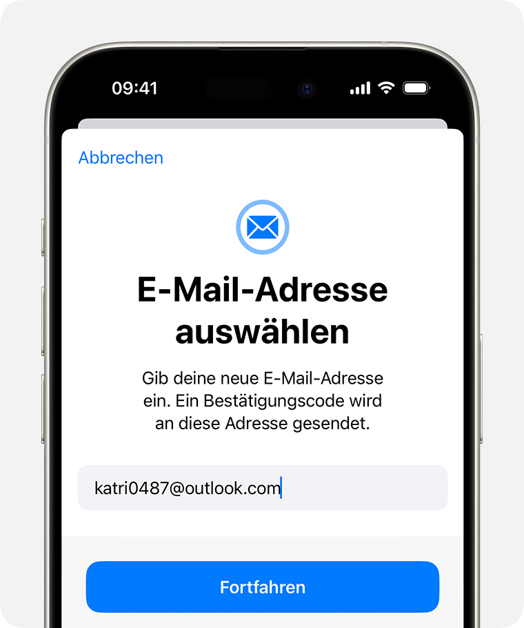 iPhone-Bildschirm, der zeigt, wie du deine Apple Account-E-Mail-Adresse änderst