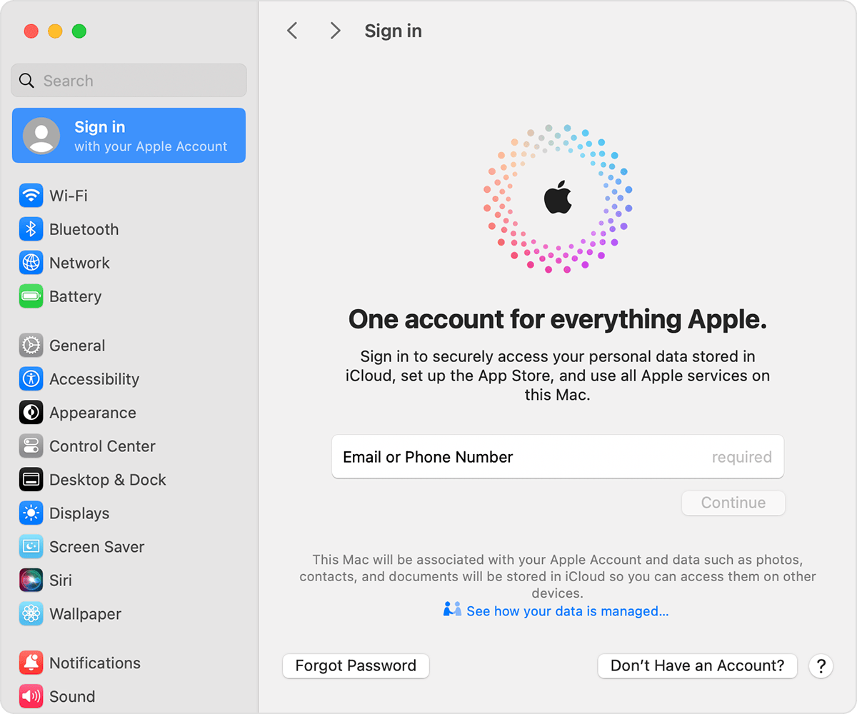 Sign in with your Apple Account on Mac