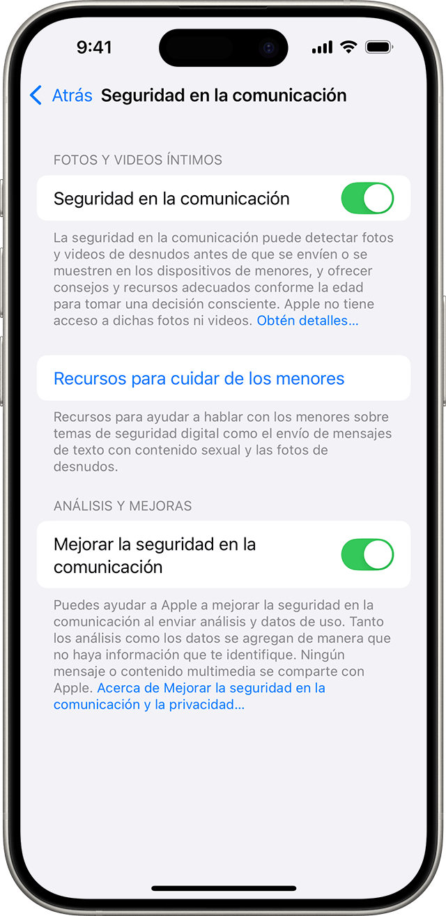 En la configuración del iPhone, activa Seguridad en la comunicación.