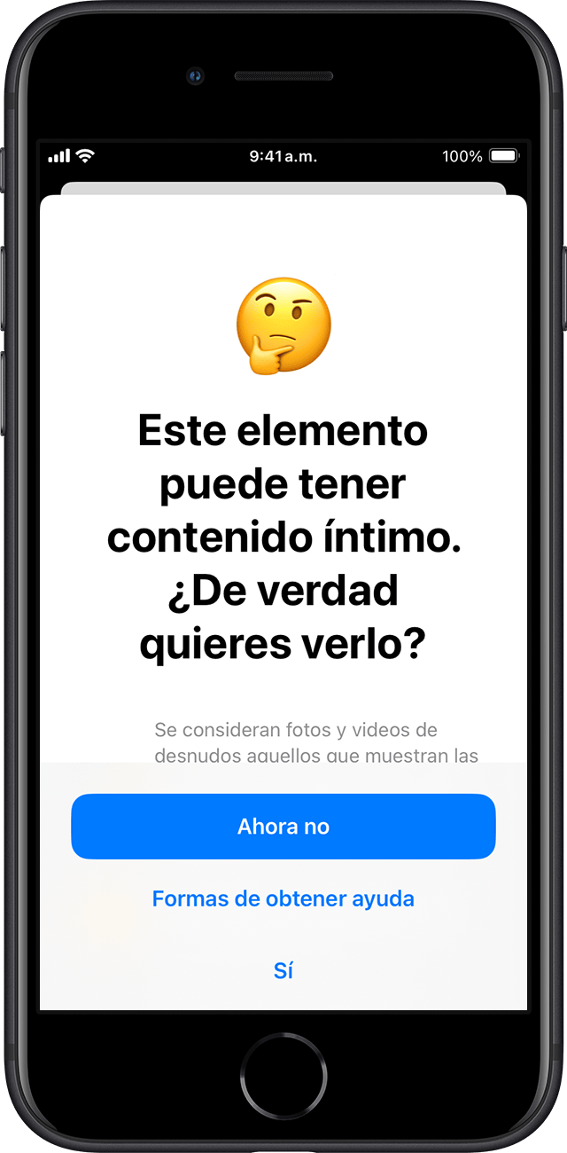 Seguridad en la comunicación se asegura de que el niño quiera ver contenido potencialmente sensible y ofrece formas de obtener ayuda.