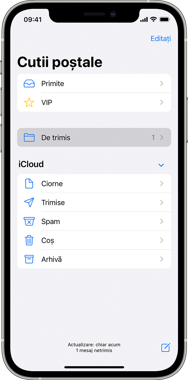 Pagina Cutii poștale în iOS