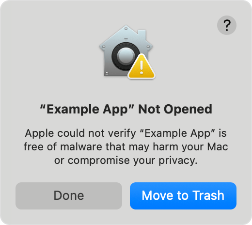 Un avviso che Apple non può verificare che un'app sia priva di malware.