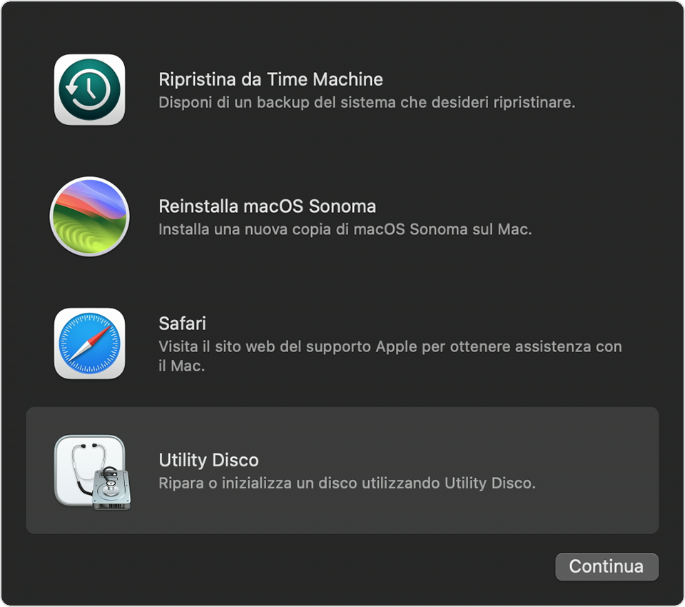 Finestra Utility in macOS Recovery