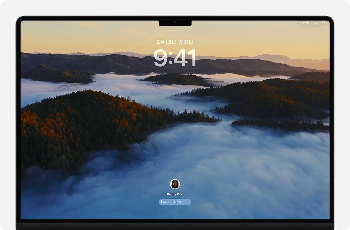 macOS Sonomaのユーザログイン画面
