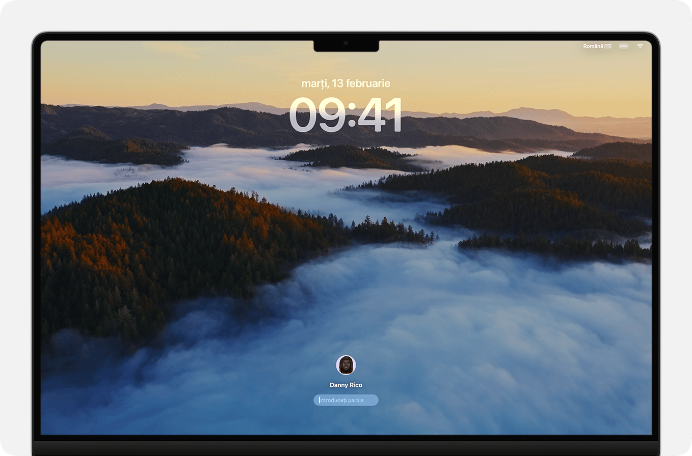 Ecranul de conectare a utilizatorului în macOS Sonoma