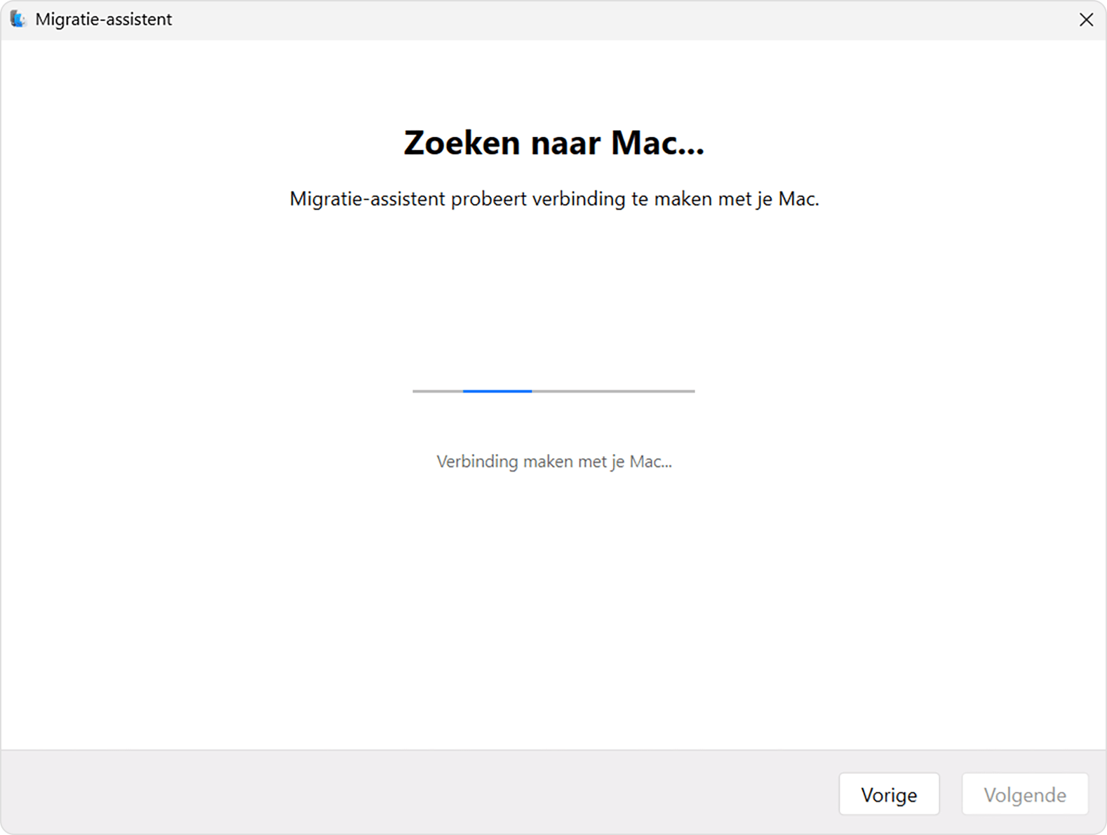 Migratie-assistent op pc: zoeken naar Mac...