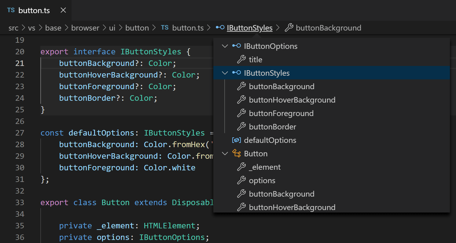 breadcrumb symbol dropdown