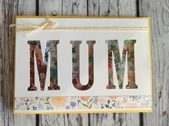 Shaker card for Mother's Day using Stampin Ups Delightful Daisy DSP & Large Letter Framelits by Kate Morgan, Independent SU Demonstrator, Rowville flat.JPG