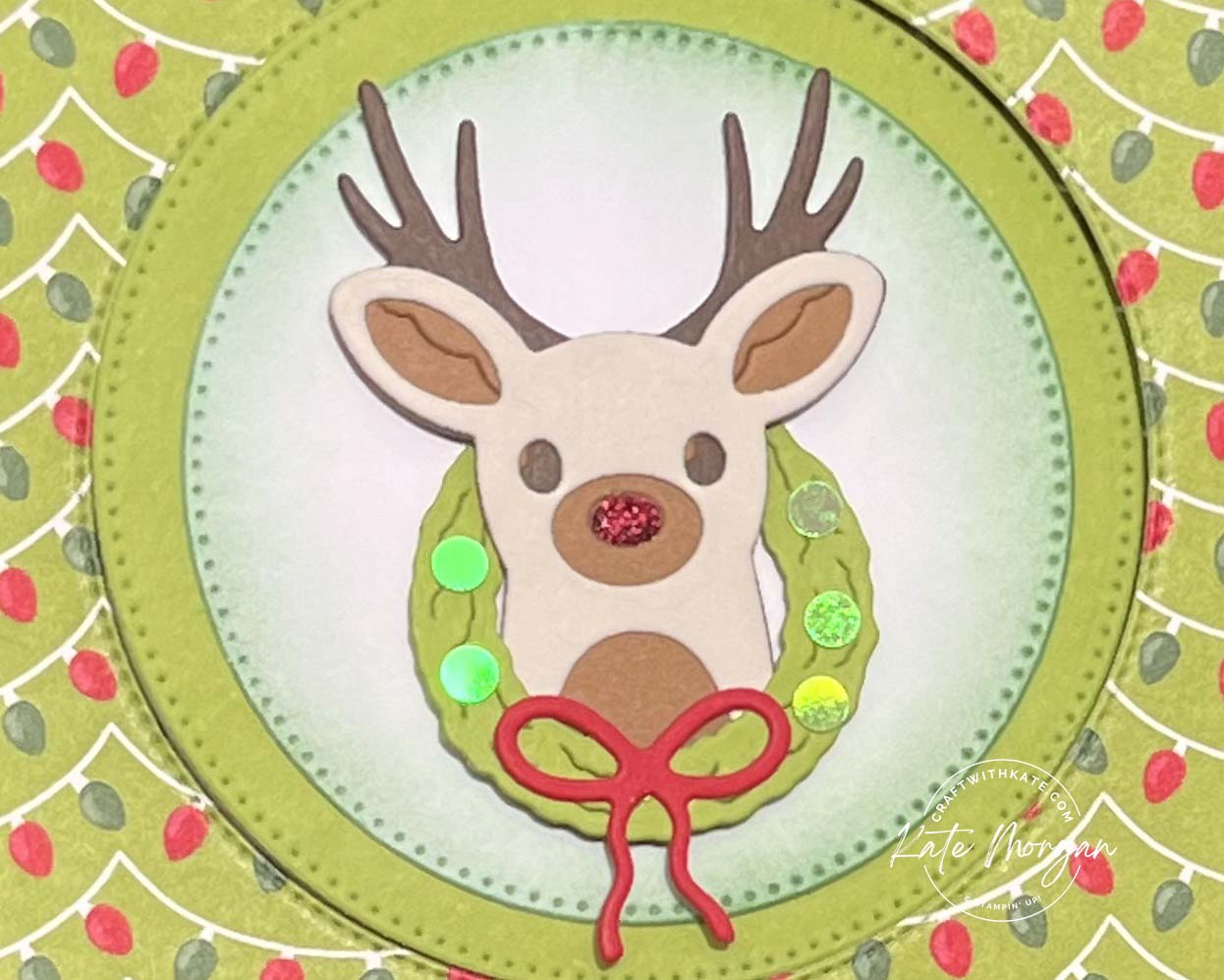 Reindeer Fun Fun Fold card Week 14 HOC by Kate Morgan, Stampin Up Australia 2024 detail