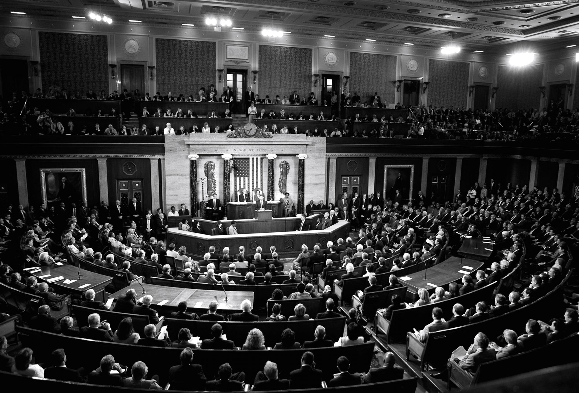 A joint session of Congress meets to hear an address.