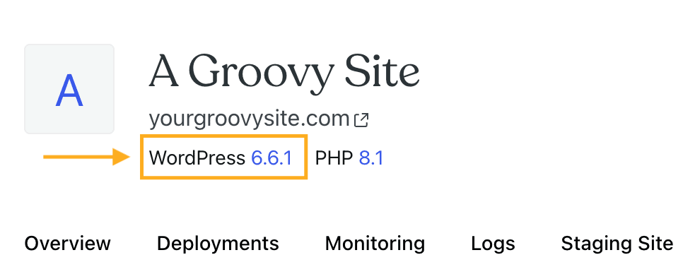 WordPress version number shown beneath site address.