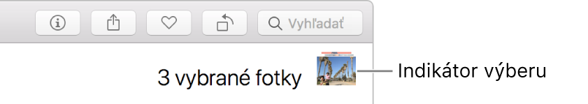 Indikátor výberu, ktorý zobrazuje, tri vybrané fotky.