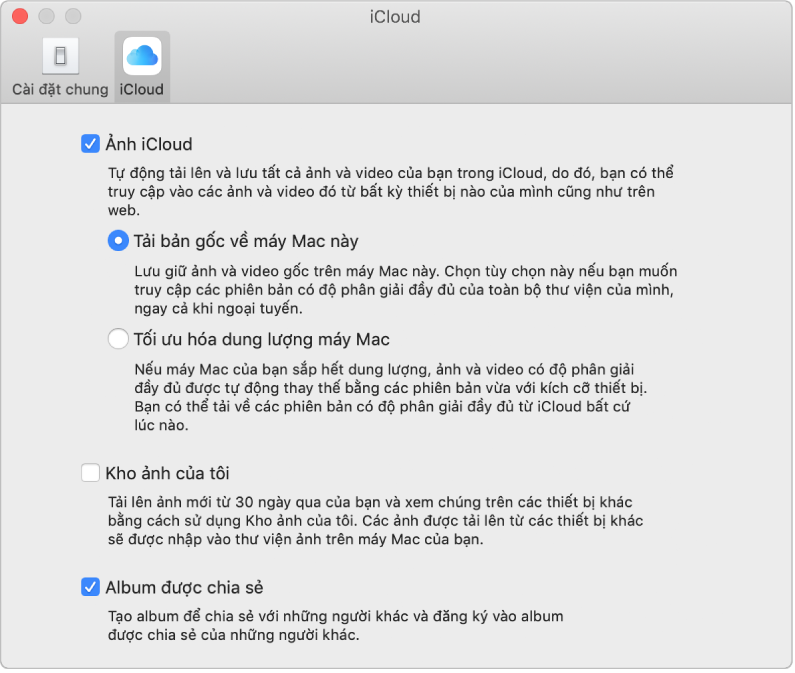 Khung iCloud của tùy chọn Ảnh.