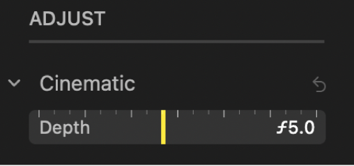 Mærket Dybde vises blandt betjeningsmulighederne til justering af Filmisk.