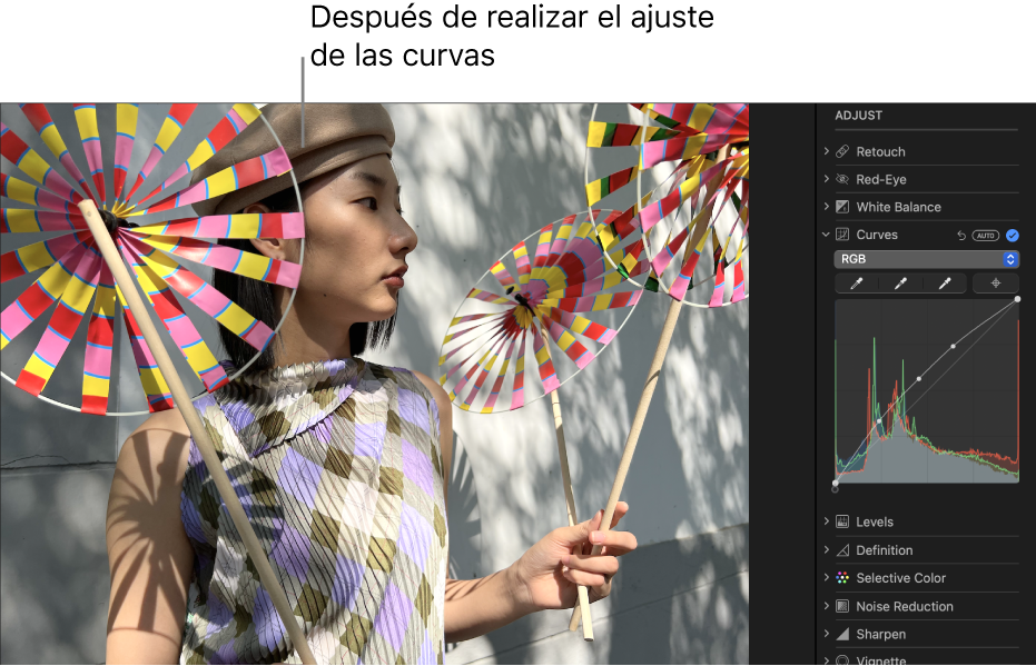 Una foto después de ajustar Curvas.