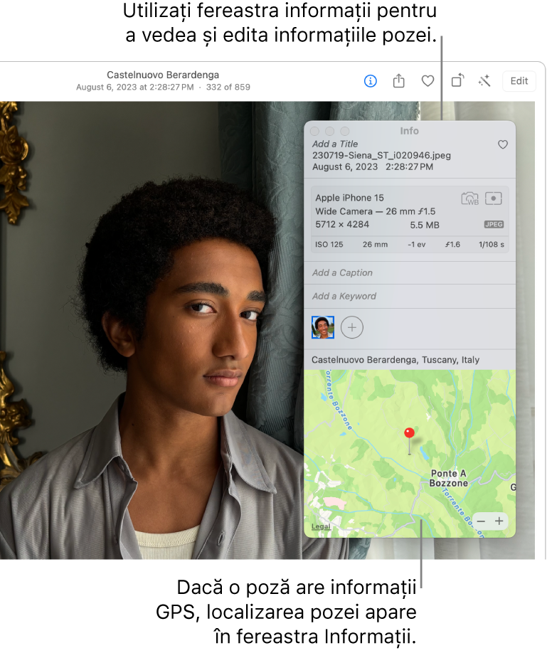 Fereastra Informații aferentă unei poze.