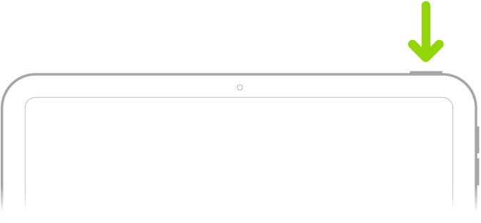 Zelena puščica, ki kaže na gumb na zgoraj desno v iPadu.