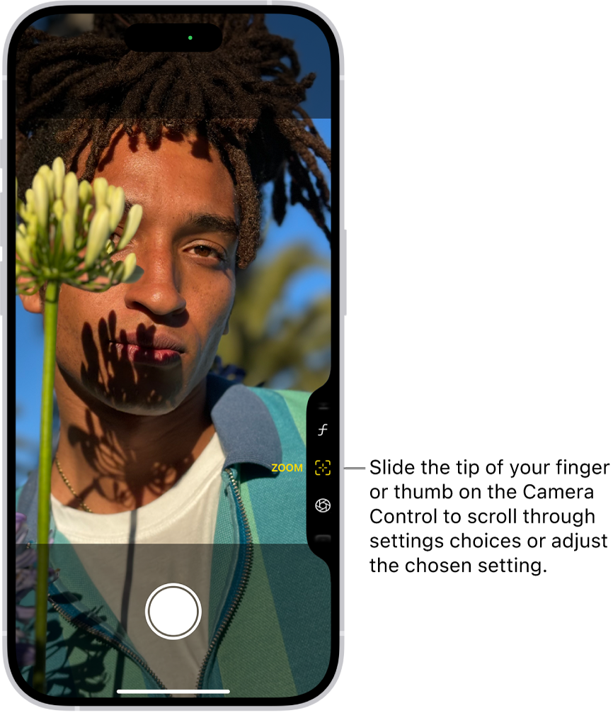 The Camera Control menu is open in Camera. The Zoom control is selected.