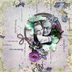 an altered photo with flowers and scissors on the bottom layer is surrounded by other items