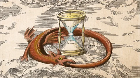 Illustration of a hour glass and a serpent eating its own tail (Credit: Emmanuel Lafont/BBC)